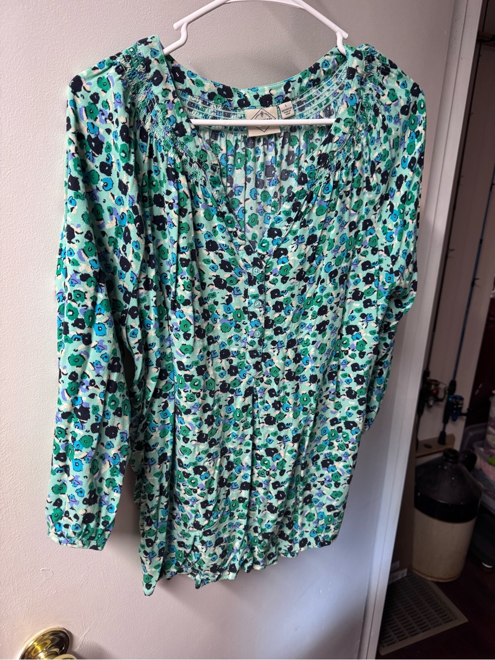 St. John's Bay Mint Green Floral Button-Front Blouse